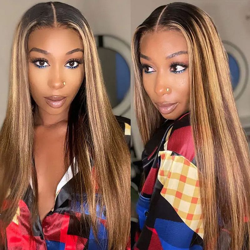 A new type of wig for women with a synthetic fiber mechanism, featuring a gradient long straight hair with a middle parting bangs and a full head cover