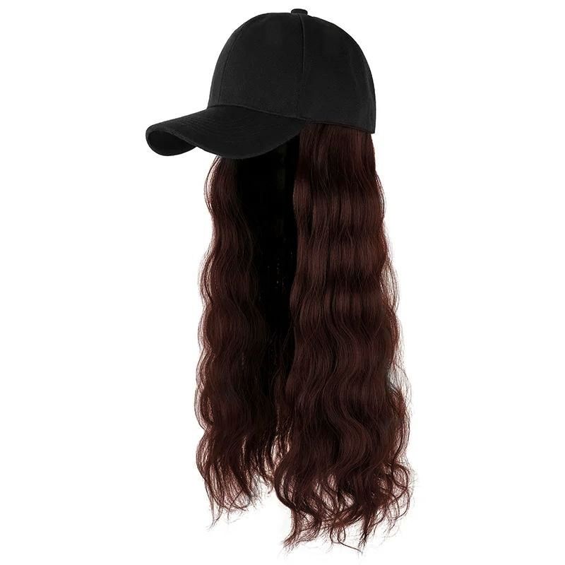 Women Integrated Hat Wig, Internet Celebrity Style Natural Water Wave Small Curly Hairpiece, Realistic Synthetic Peaked Cap Wig for Daily Street Party
