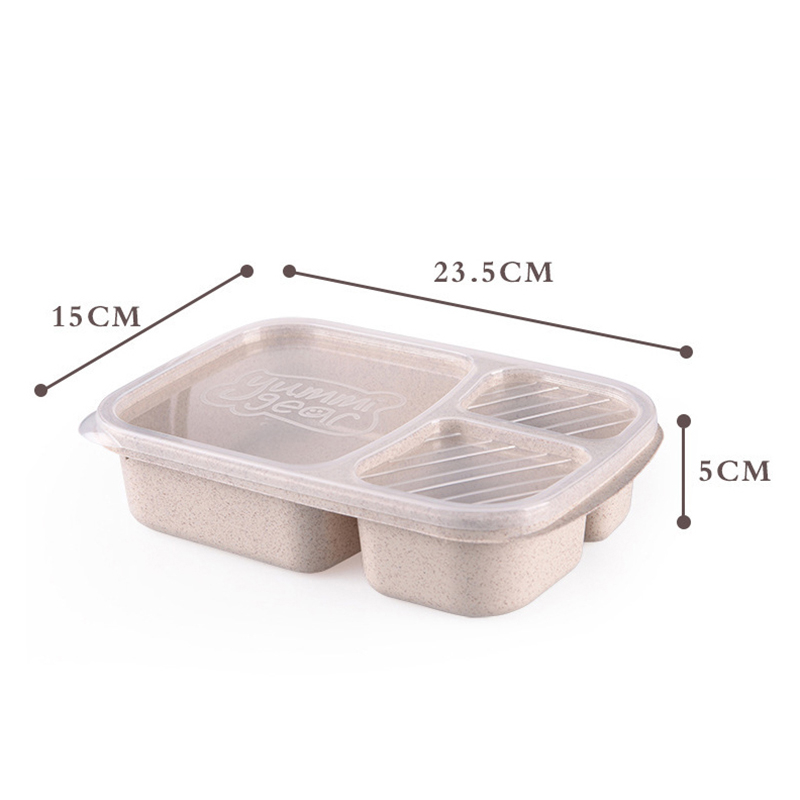 1011 900ml Wheat Straw 3-tiles Portable Tableware Food Lunch Box Food Storage Box Microwave Oven Travel School Picnic Lunch Box
