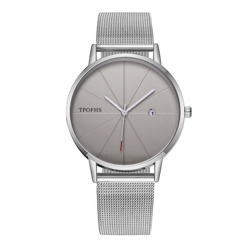 GD169-J Men's Meridian Analog Quartz Watch Minimalist Big Face Date Stainless Steel Mesh Band Wrist Watch with Date Window