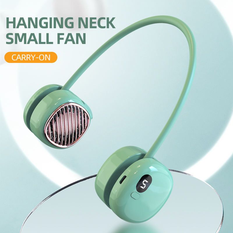 L21 Portable Neck Fan Silent LCD Digital Display Foldable 5 Level Wind Speed Hanging Neck Fan Leafless Usb Charging for Traveling