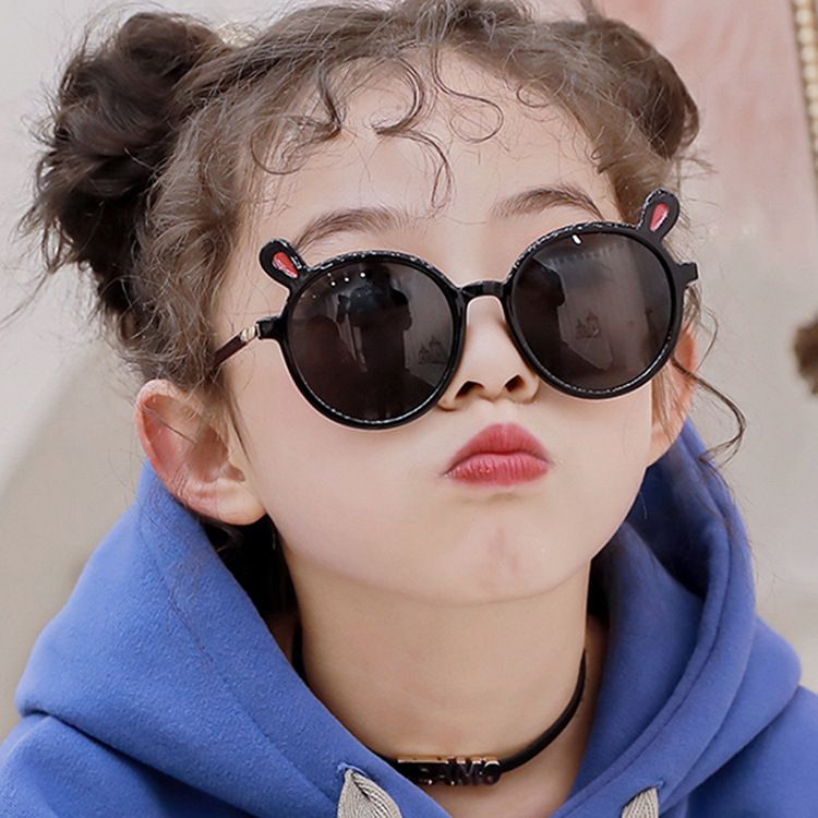 12007 Children's New Fashion Cute Bear Ears Round Frame Glasses Sun Protection Sunglasses