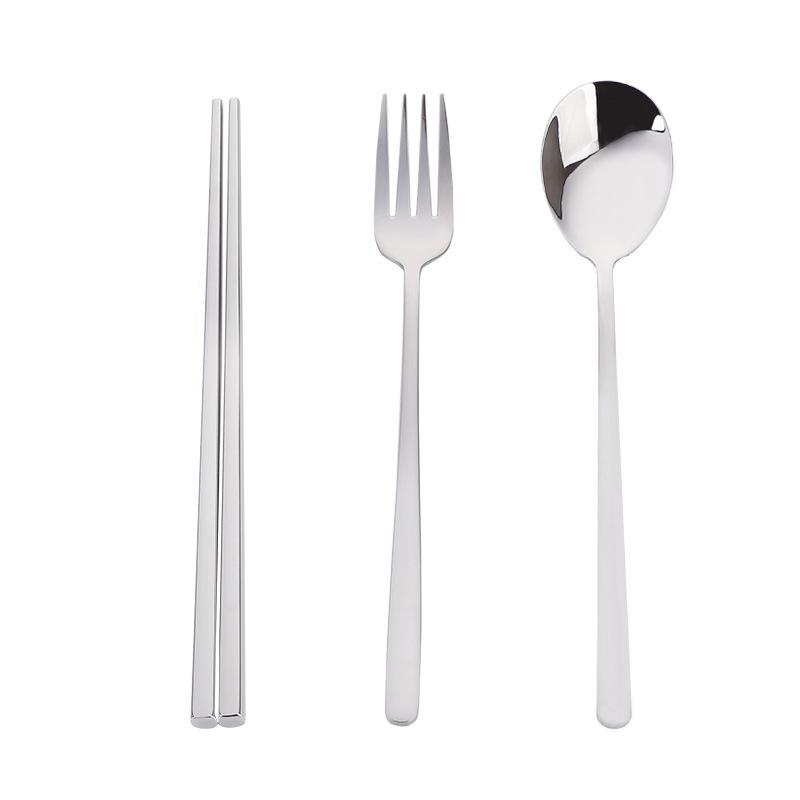CL-025 3Pcs Reusable Dinnerware Set Stainless Steel Tableware Chopsticks Fork Spoon Cutlery Kit Portable Camping Travel Outdoor Cutlery