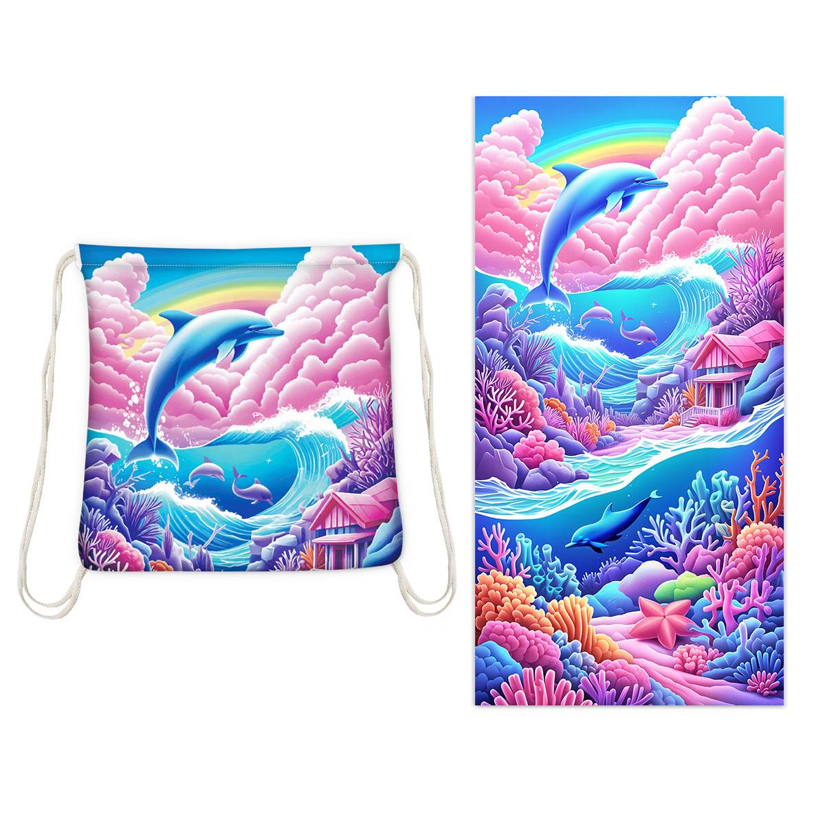 2 - in - 1 foldable beach towel, printed bath towel, all - in - one beach towel with a storage bag that can be folded and stored