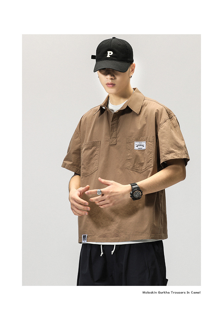 768 Men's Casual Cargo Shirt Polo Shirt Short Sleeve Top Summer