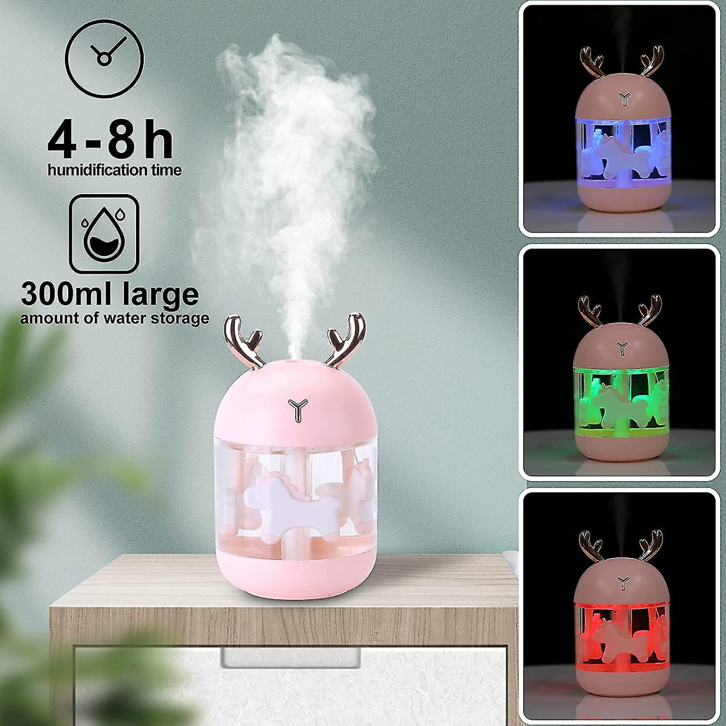 Small Cool Mist Humidifier,300ml Cute Air Humidifiers ,USB Personal Desktop Humidifier with Night Light