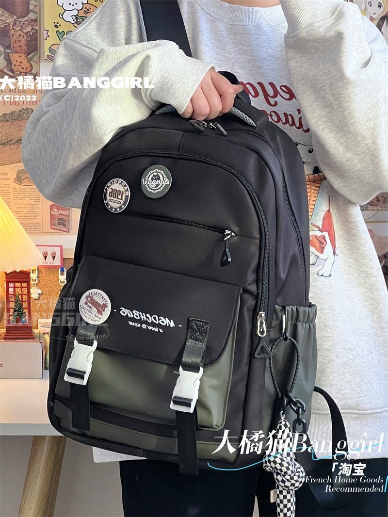 Japanese Ins workwear backpack for girls, high school students, middle school students, large capacity contrasting color backpacks, travel backpacks for boys