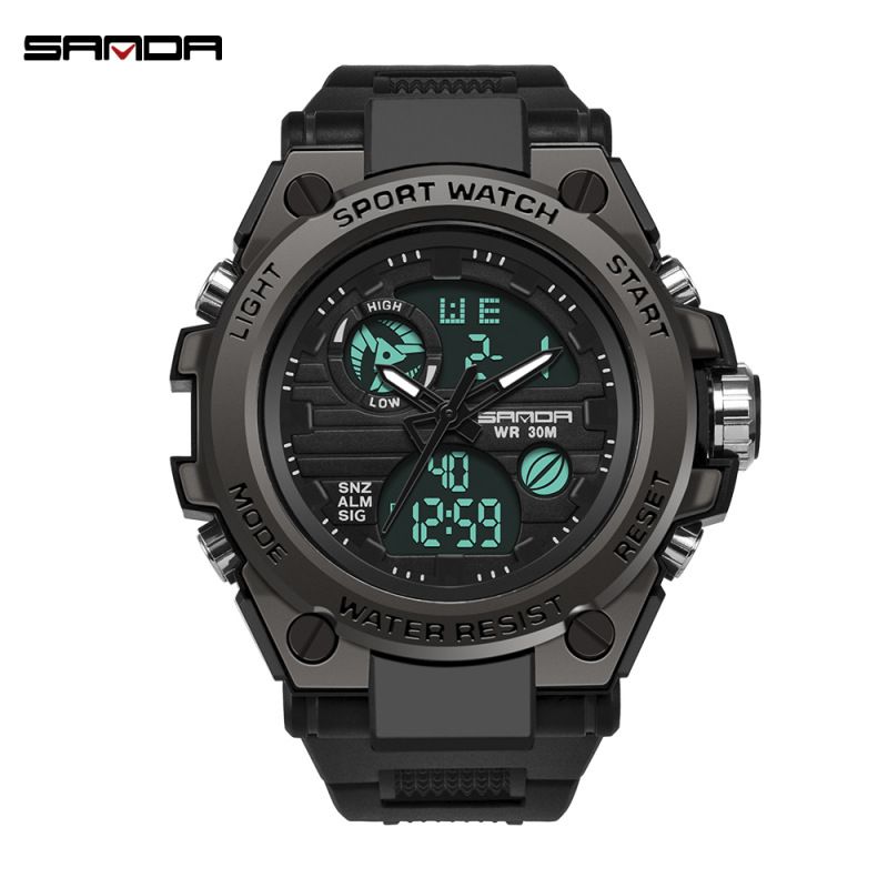 Sanda military wind large dial tide men's watch male students fashion trend multi-functional digital waterproof electronic watch