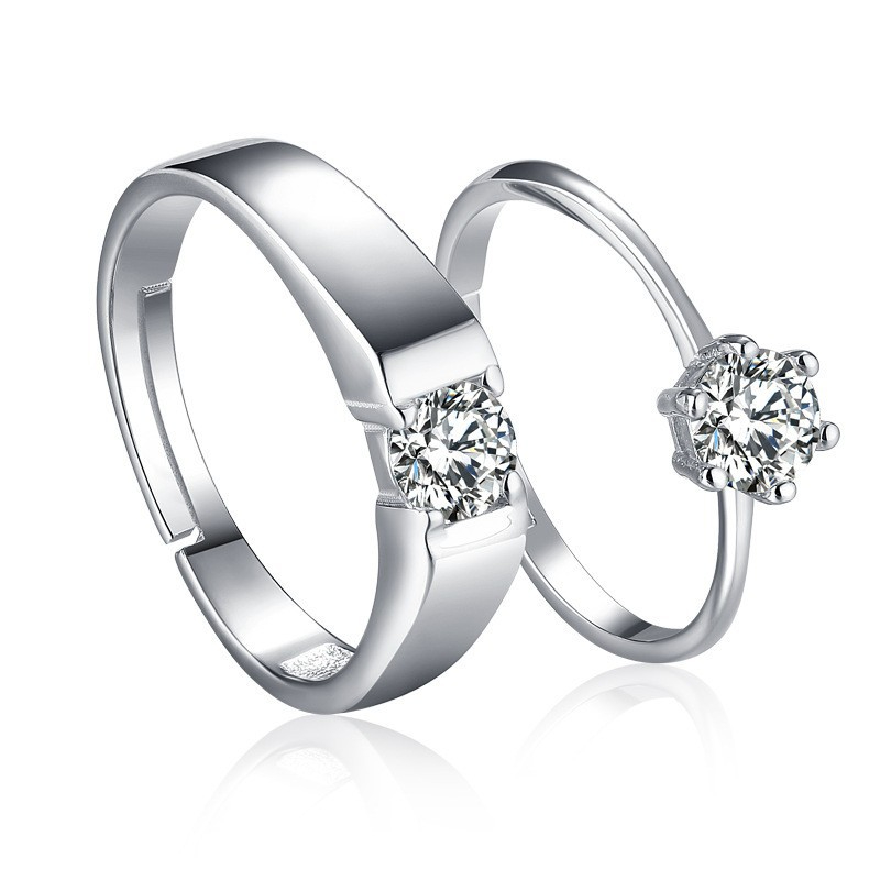 TL-076 925 Sterling Silver Couple Rings, Opening Adjustable Eternity Promise Engagement Wedding Statement Rings Simple Jewelry Gifts for Women Girls Men BFF