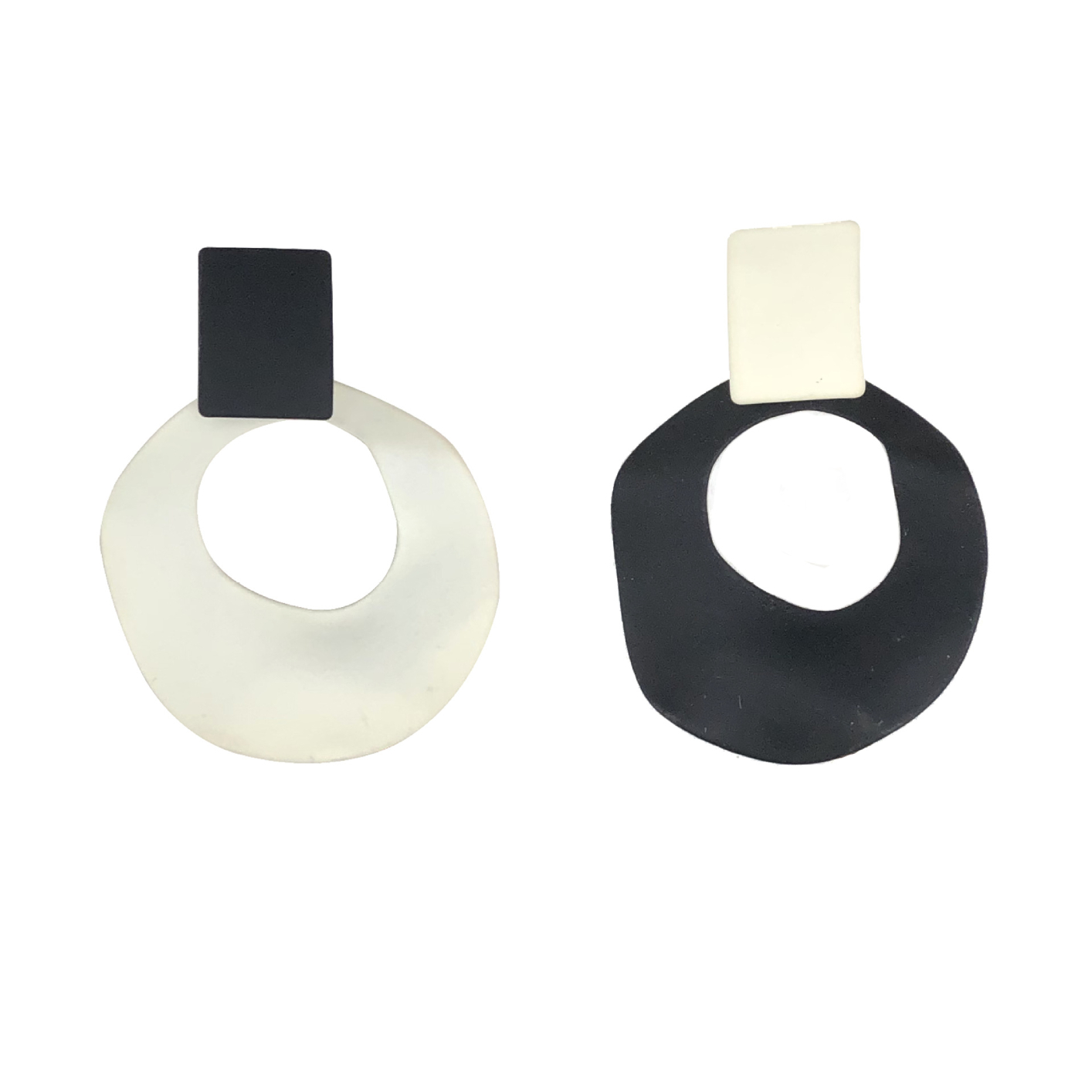 women's fashion black and white mixed color clip earrings hollow round pendant earrings for women's jewelry