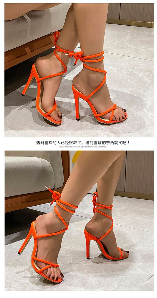 Summer new open toe women stiletto sandals 43 size lace-up women's shoes YB26