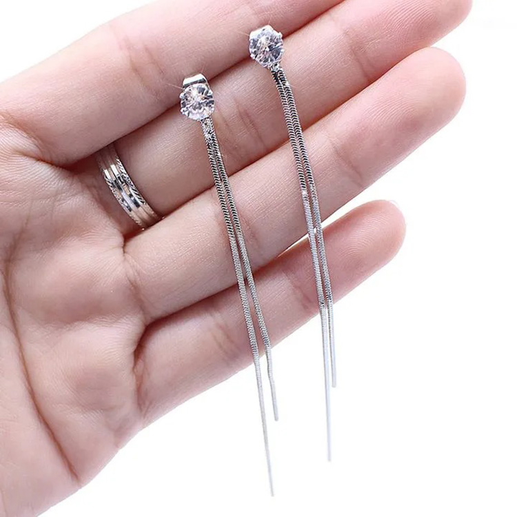 2021 Women Elegant Earrings Long Crystal Tassel Dangle Earrings for Women Wedding Drop Earing Hot Jewelry 