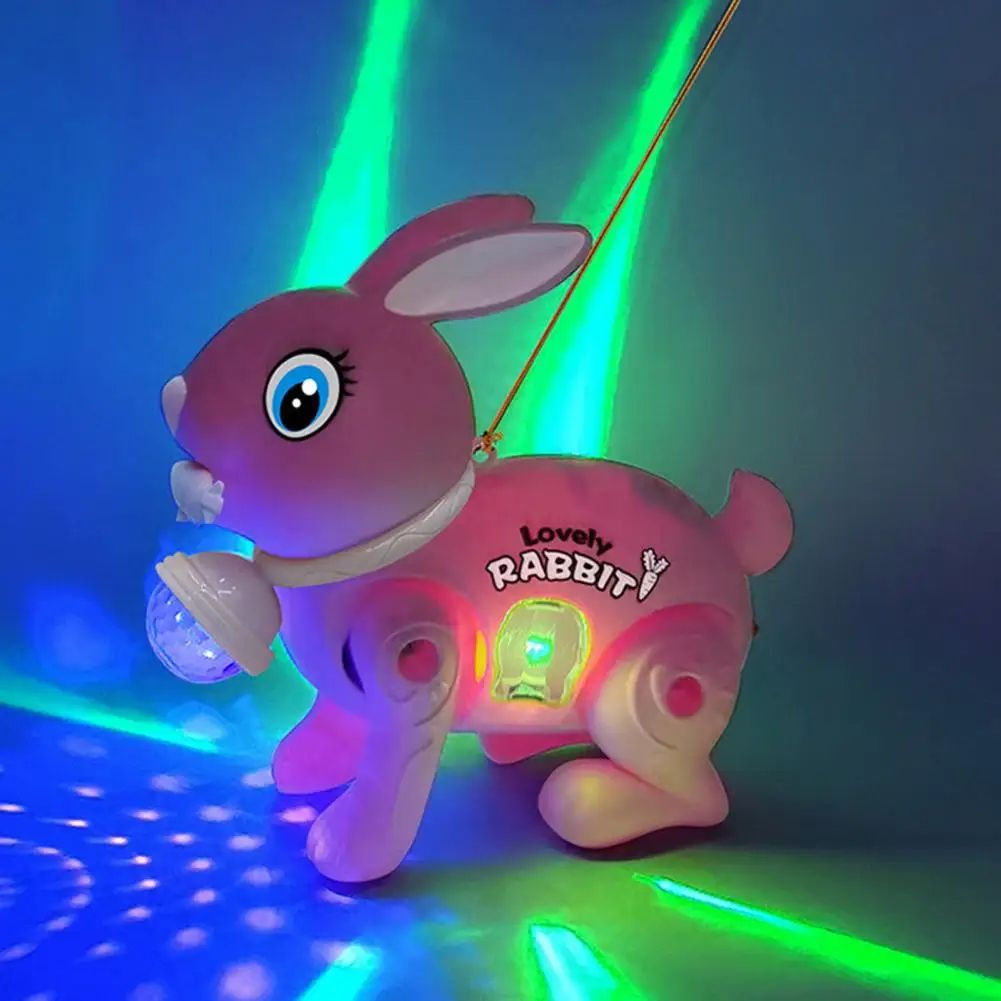 New Cartoon Electronic Walking Rabbit Toy Music Lovely Luminescent with Traction Rope Toys for Baby Learning Crawling Toys