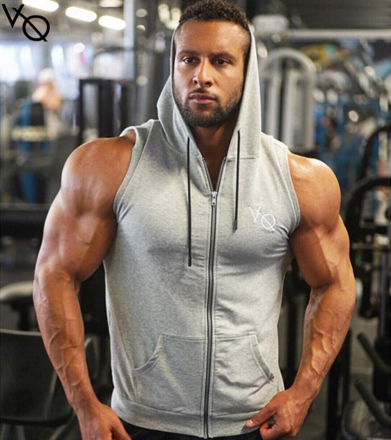 W21 Hooded Tanktop Men Gym Fitness Weightlifting Singlet Fitted Men Gym Top Bodybuilding Zip Up Sleeveless Gym Hoodies