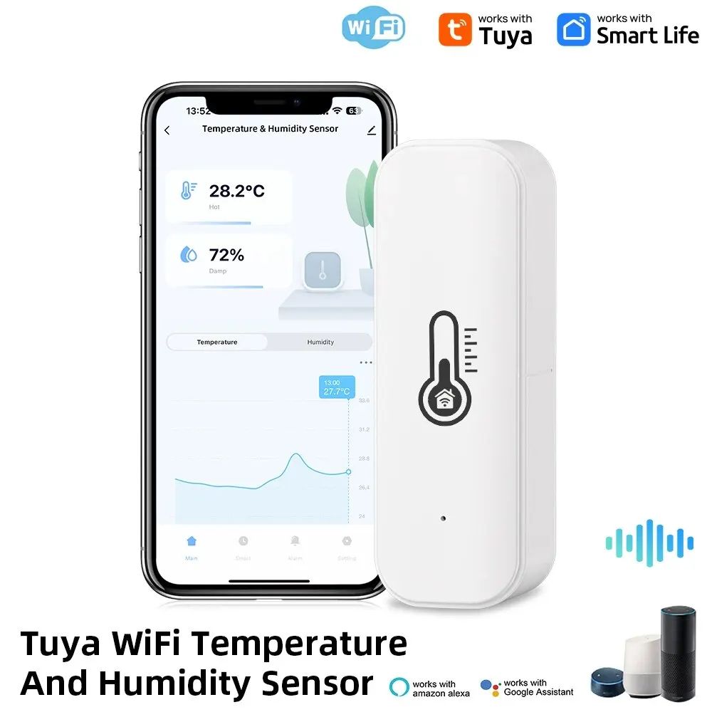 WSD02Z-W Tuya WiFi Temperature and Humidity Sensor Indoor Humidity Sensor Battery Powered APP Monitoring For Alexa Google Home Voice