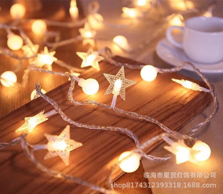 33m 20 LEDs Battery Operated String Lights LED star lights, atmosphere lights, camping lights, ball lights, Christmas birthday decorations, bedroom decorative lights.Star and Ball(Warm White)
