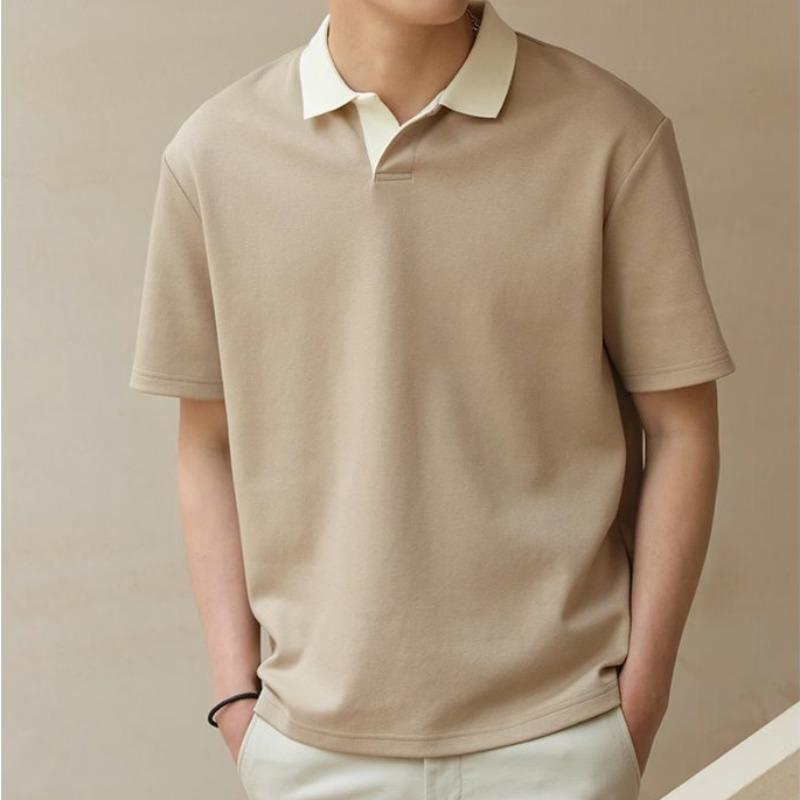 JCF-S76 Men's Spring and Autumn Lapel T-Shirt Loose Solid Color Top
