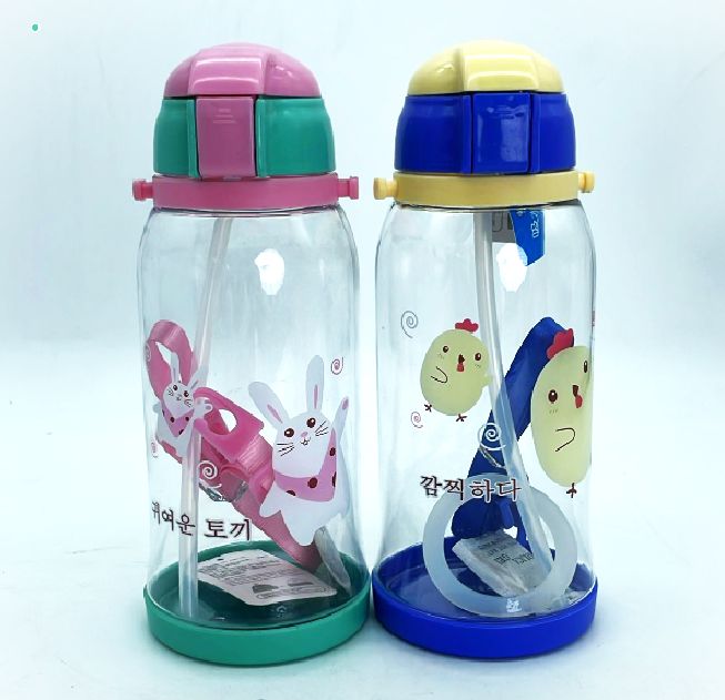Customized new design kids plastic water bottle cute pattern kids drinking fountain with locking

