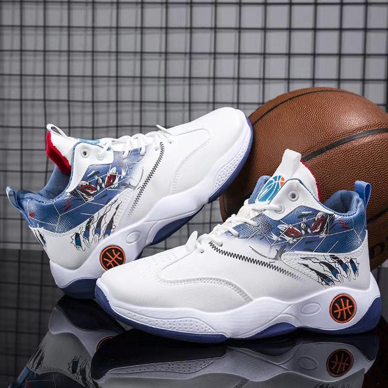 Men's Summer Breathable Graffiti Basketball Shoes Comfortable and Wearable Sports Casual Shoes529 Blue