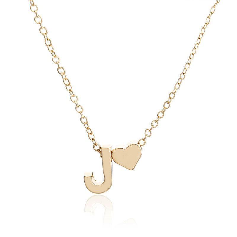 New simple peach heart-shaped letter necklace, elegant and versatile 26-letter original heart clavicle chainJ