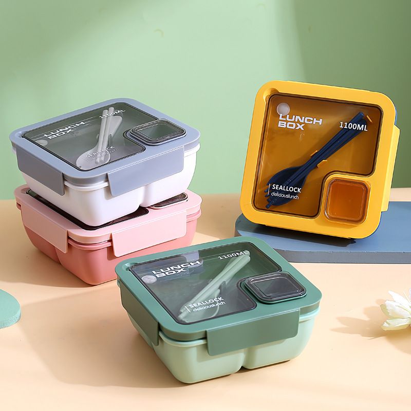 Handheld Compartmentalized Lunch Box Microwave Heat Student Lunch Box Office Worker Simple Light Food Lunch Box Kitchen Dining Storage Travel To-Go Food Containers