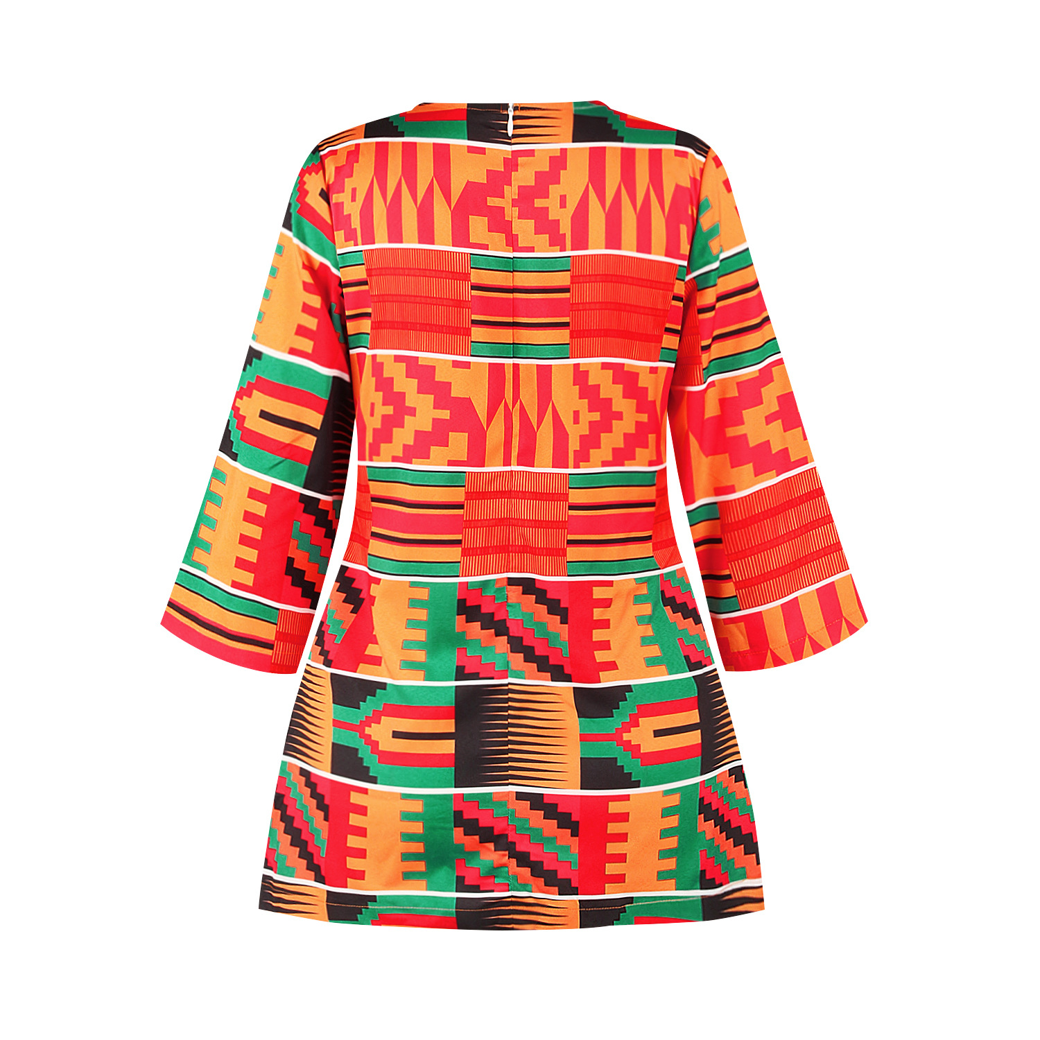 FSCC Women's Boho African Print 3/4 Sleeve Tops Loose Tunic Round Neck Dashiki Ankara Shirt Blouse
