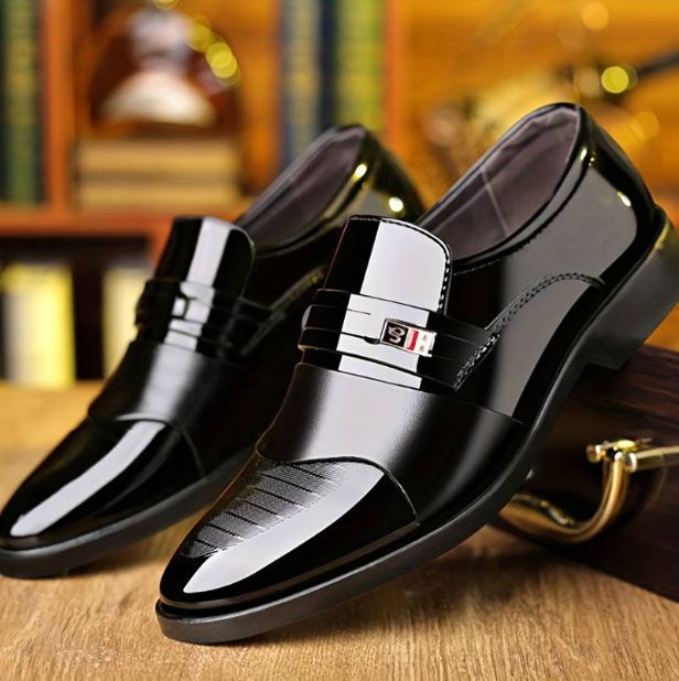 Men's Patent PU Leather Loafer Shoes, Formal Dress Slip On Shoes For Business Office, Spring Summer And Autumn