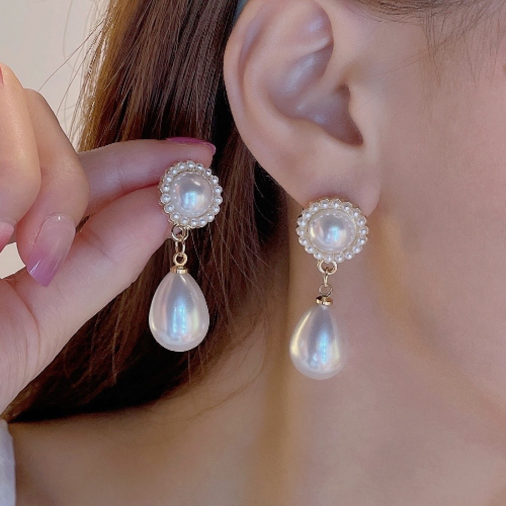 Pearl Crystal Stud Earrings Water Drop Earrings Girls Cute Earrings