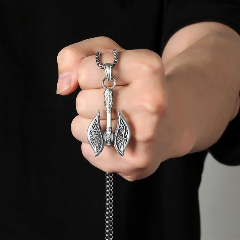 Necklace ，Titanium steel necklace, double axe Viking necklace, Gothic axe, pendant necklace