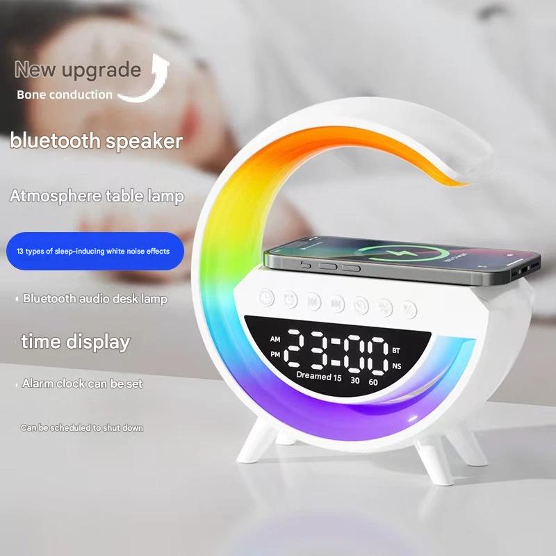 3401 Bluetooth Speaker Creative Night Light Colorful Ambient Light with Alarm Clock Smart Desktop Multifunctional Wireless Charging Speaker
