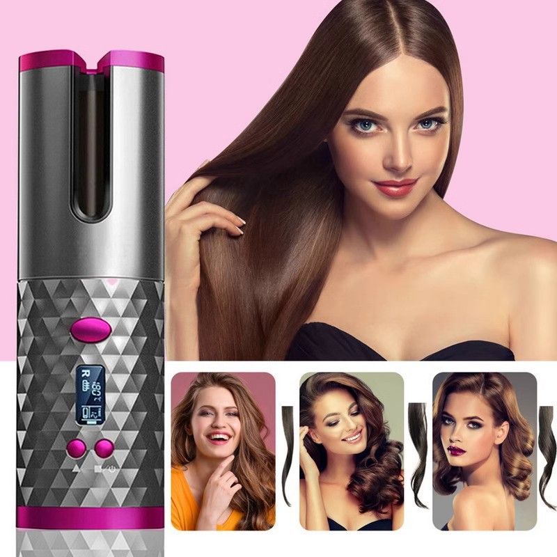 USB Rechargeable Cordless Automatic Hair Curler, Portable Lazy Curling Wand, Wireless Auto Rotating Curler for Easy Styling, Home & Travel Use