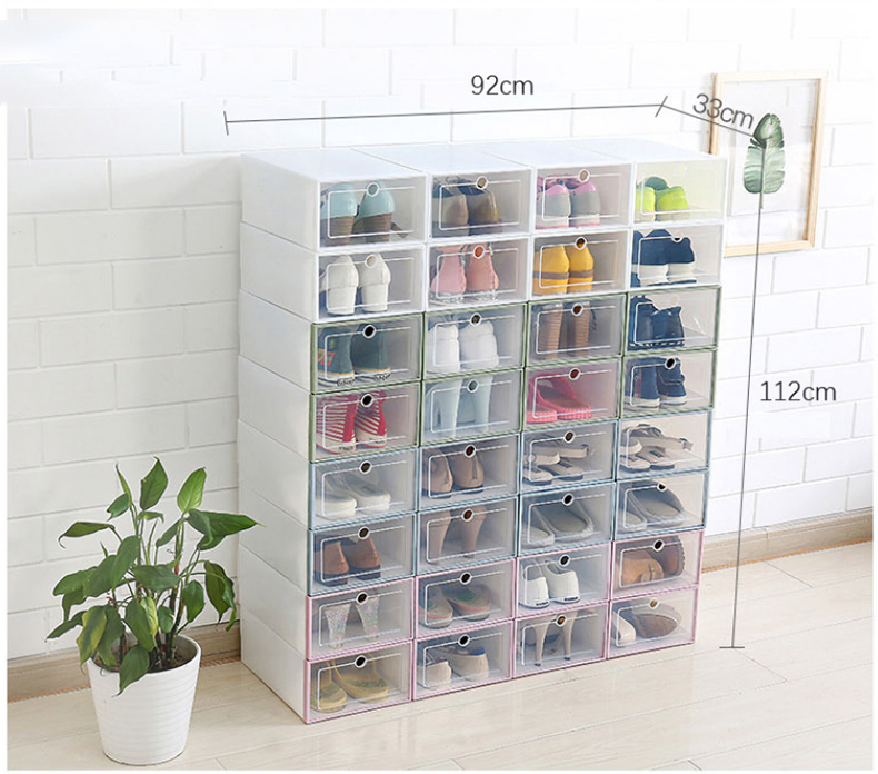 RY030 3pcs Shoe Boxes Sets Clear Plastic Stackable Foldable Shoe Box Stackable Shoes Storage Box Display Box Flap Shoe Container