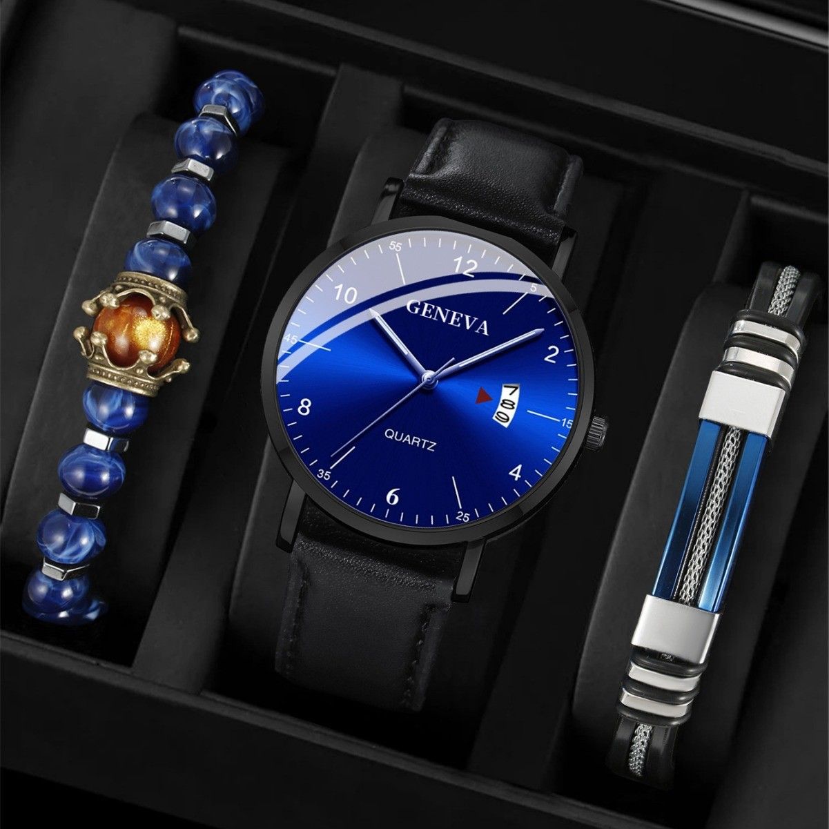 Geneva18 Mens Watches Luxury Famous Top Brand Bracelet Set Men Fashion Casual Dress Watch Luminous Military Quartz Wristwatches Relogio Masculino