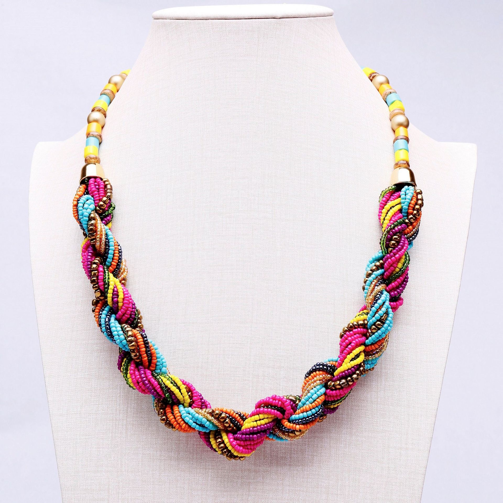 Exaggerated Colorful Necklace CRRshop free shipping male female hot selling trendy bohemian ethnic multi-color beaded necklaces unisex best seller unique design fried dough twist braid necklace
