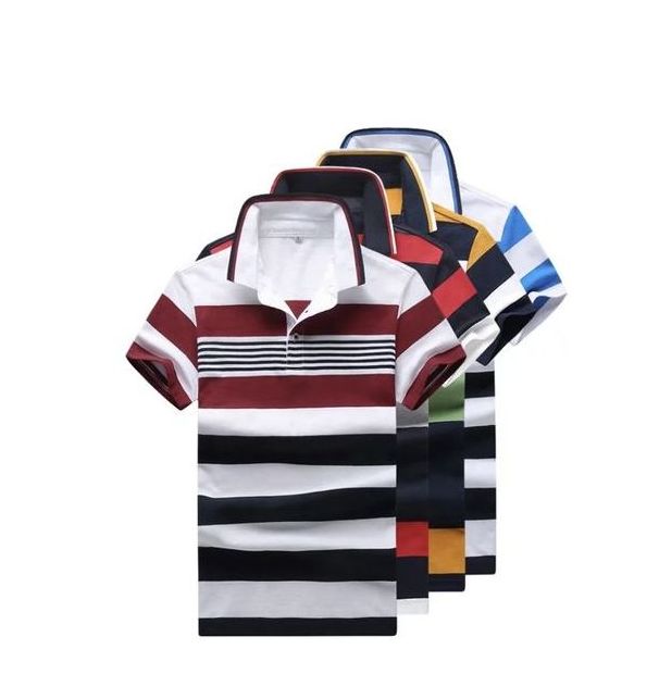 Short Sleeve Cotton Shirt Strip durable casual and fashion sports T-shirt polo  lapel collar - Multi Color