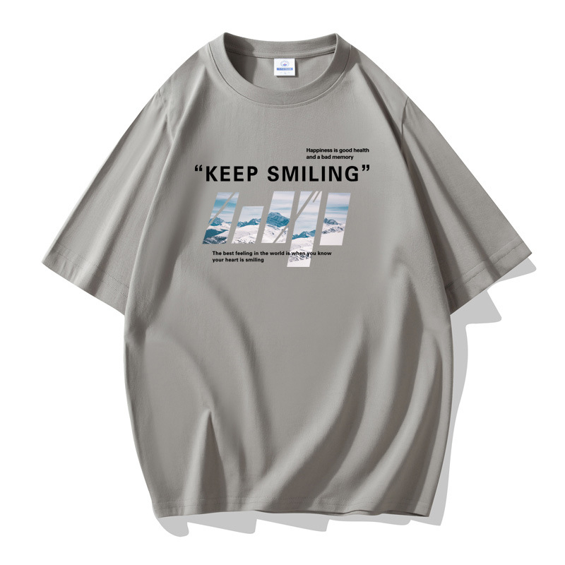 Shirts Large Size Pure Cotton Easy to Wash Soft Crew Neck Street Printing T-Shirt for MenKhaki