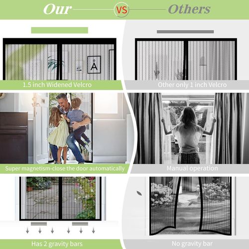New Hot-Selling Wind Proof Mosquito Screen Door Net Curtain Anti Mosquito Mesh Fly Soft Magnetic Door Screen Curtains Mesh Magnetic Screen Door Fresh Air Flow & Keep Bugs Out-210cmX110cm
