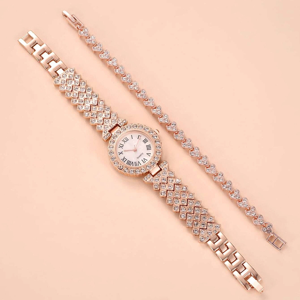 women's diamond watch and bracelet set fashion girls watch set steel strap