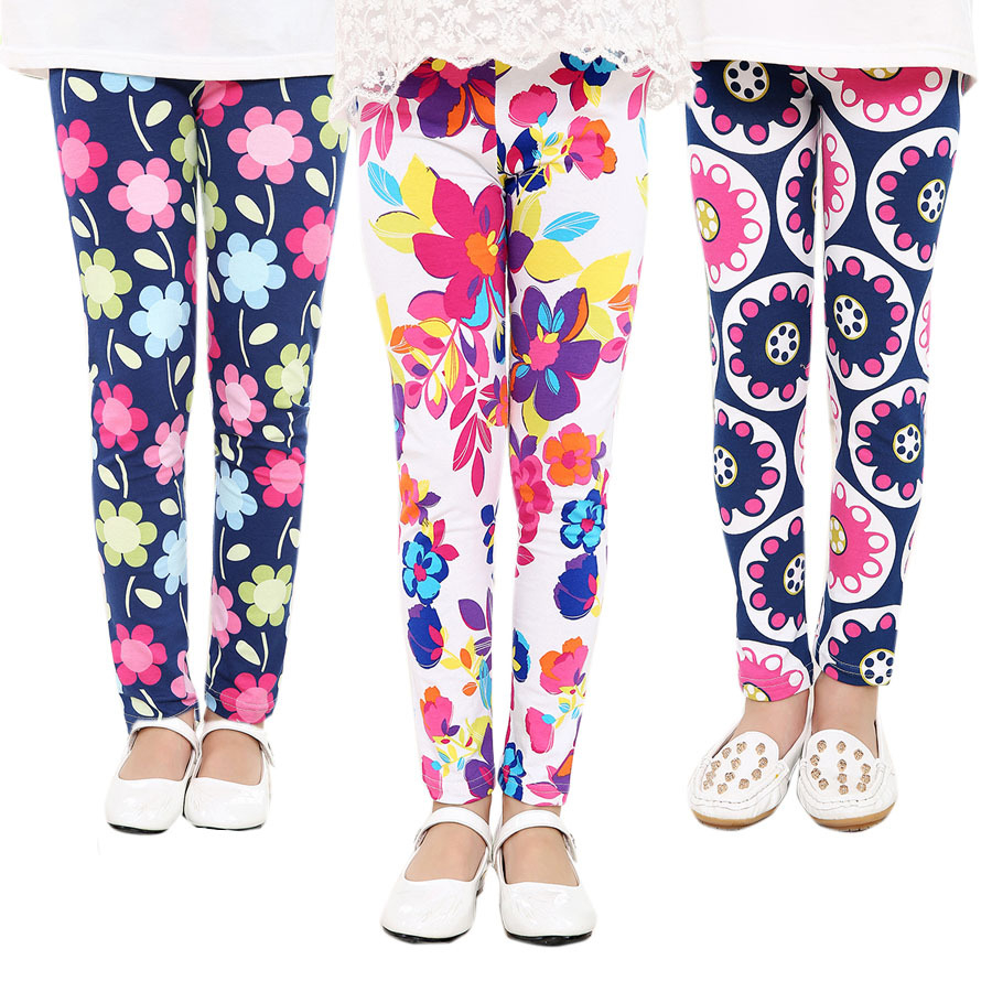 Girls Leggings Skinny Printing Flower Kids Trousers Ankle Length Pencil Pants for 2-13 years Children Baby Girl Clothes