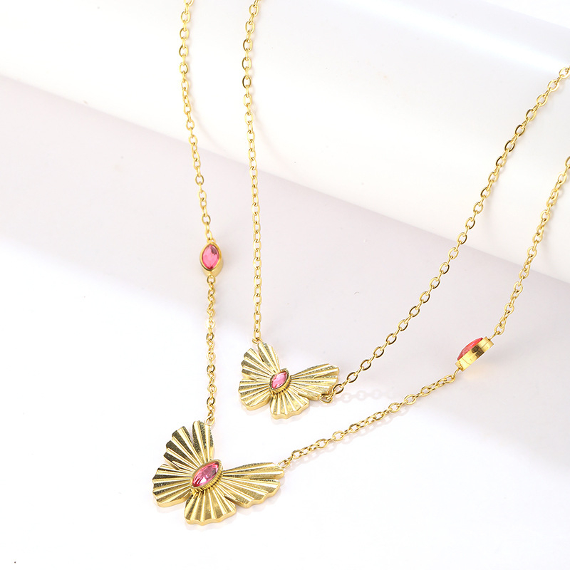 CH1043 Women's Versatile Fashion Stainless Steel Butterfly Pendant Double Necklace