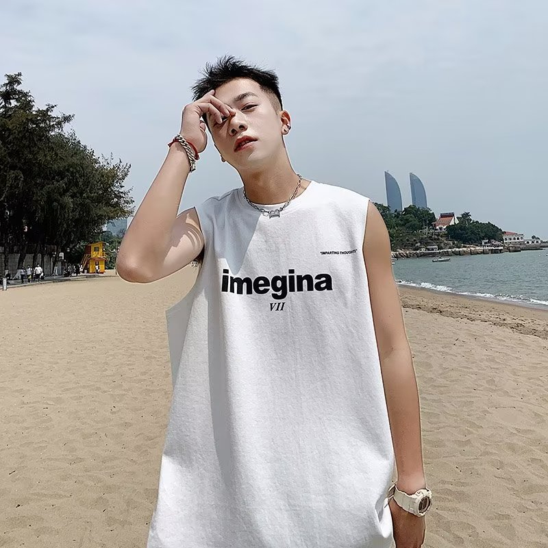 Men's Summer Loose Sports Vest Letter Print Sleeveless T-Shirt