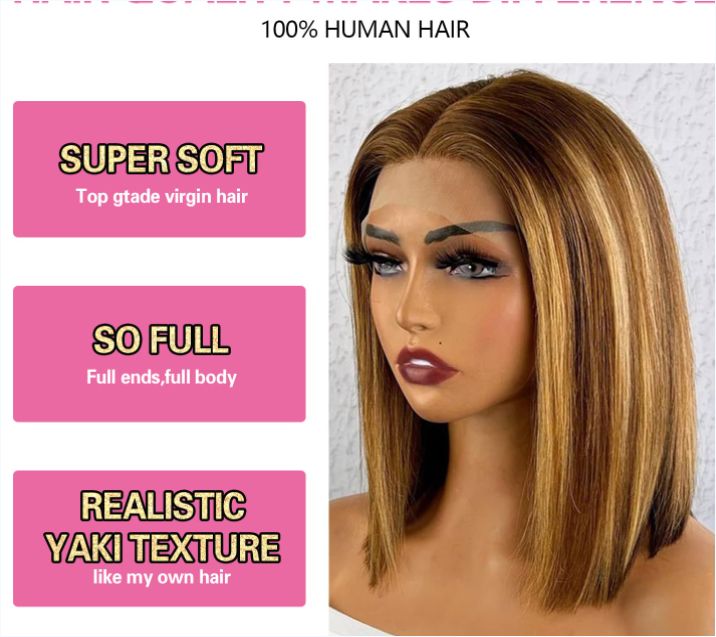  Short BOBO 4*4 Wig Straight Lace Front Closure- Human Hair Wigs for Black Women Short Curly bob Wigs With Bang

