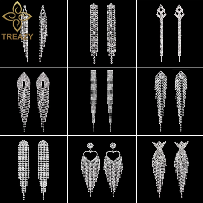New Fashion Vintage Crystal Water Drop Earrings Ladies Silver Long Tassel Pendant Earrings Personality Jewelry Party Gift Gold Plated Geometric Rectangle Earrings Pattern Random Shipping