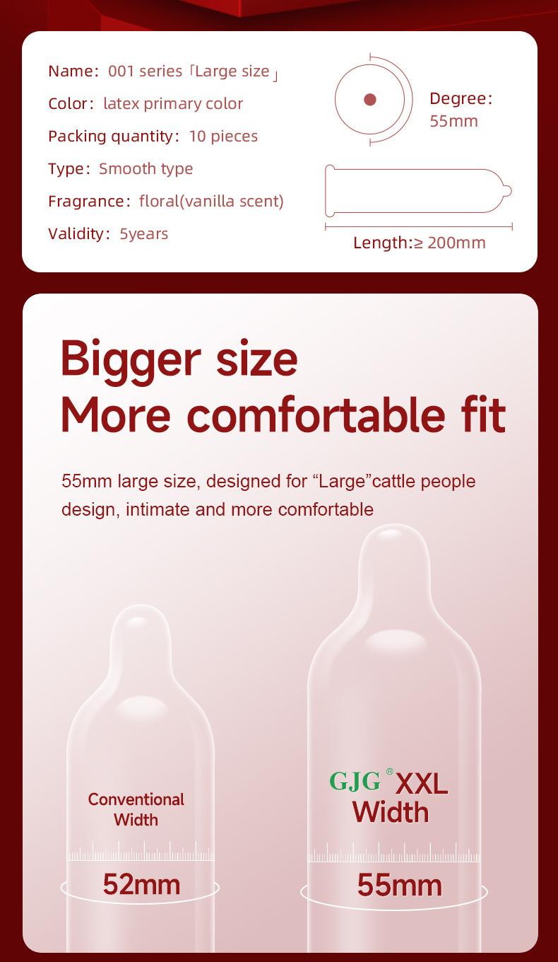 GJG 55mm Large Condom Large Condom Condom 10 Pack