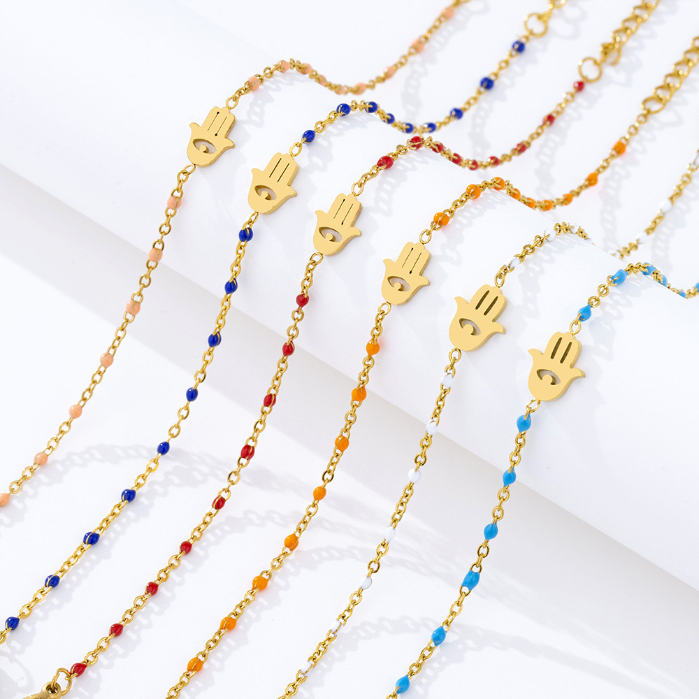 LC031SL Stainless Steel Evil Eye Beads Bracelet Chain Bracelet Adjustable Amulet Jewelry for Women Girls