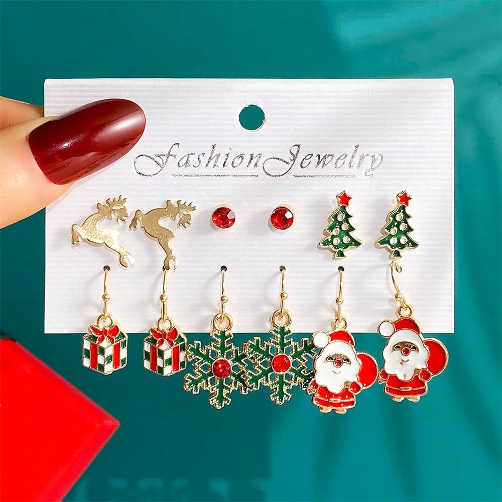 Christmas collection Snowflake Bell earrings set Cartoon Dripping Elk Christmas earrings HZS2280
