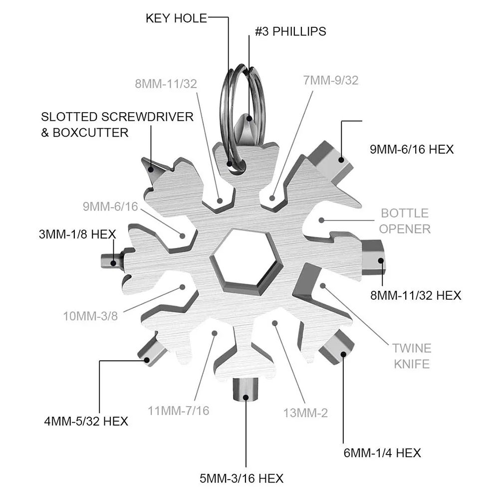 18 In 1 Snowflake Multi Tool, Stainless Steel Beer Bottle Opener, Flat Phillips Screwdriver Kit/Wrench, Outdoor Durable and Portable