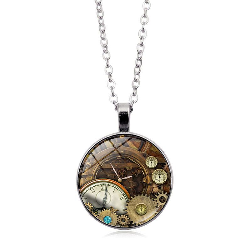 Mechanical Time Gemstone Pendant Necklace CRRSHOP free shipping