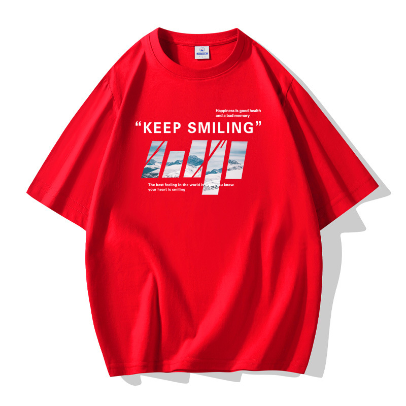 Shirts Large Size Pure Cotton Easy to Wash Soft Crew Neck Street Printing T-Shirt for MenRed