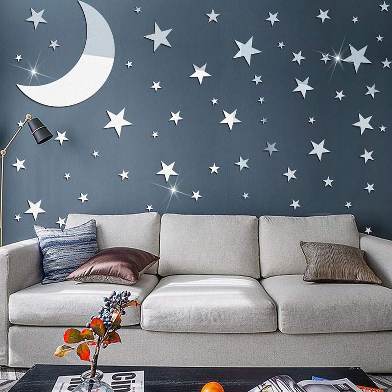 JM671 Different Size Star Moon Star Moon Set Acrylic Mirror Sticker 3D Self-Adhesive DIY Cartoon Mirror Wall Sticker